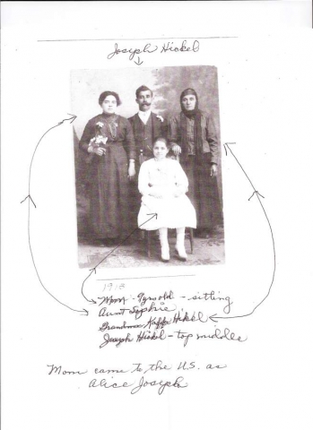 Grandma Shaker (maiden name Hickel)  plus her grandparents and her sister Aunt Alice