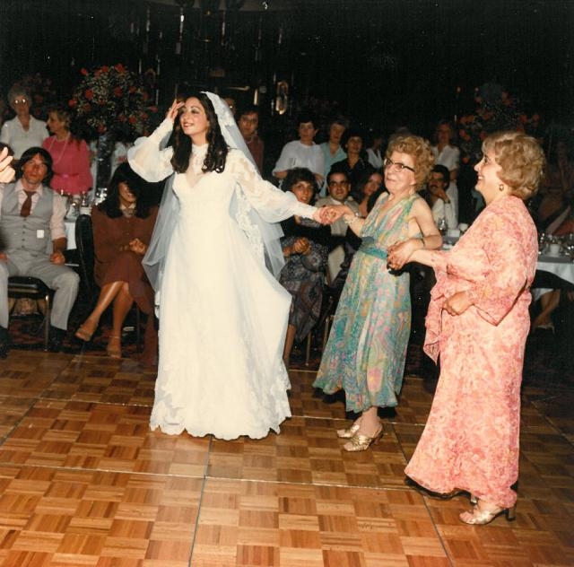 Cathy Shaker Breit Wedding dancing the Dabke wit Aunts Ruth & Marion 1981